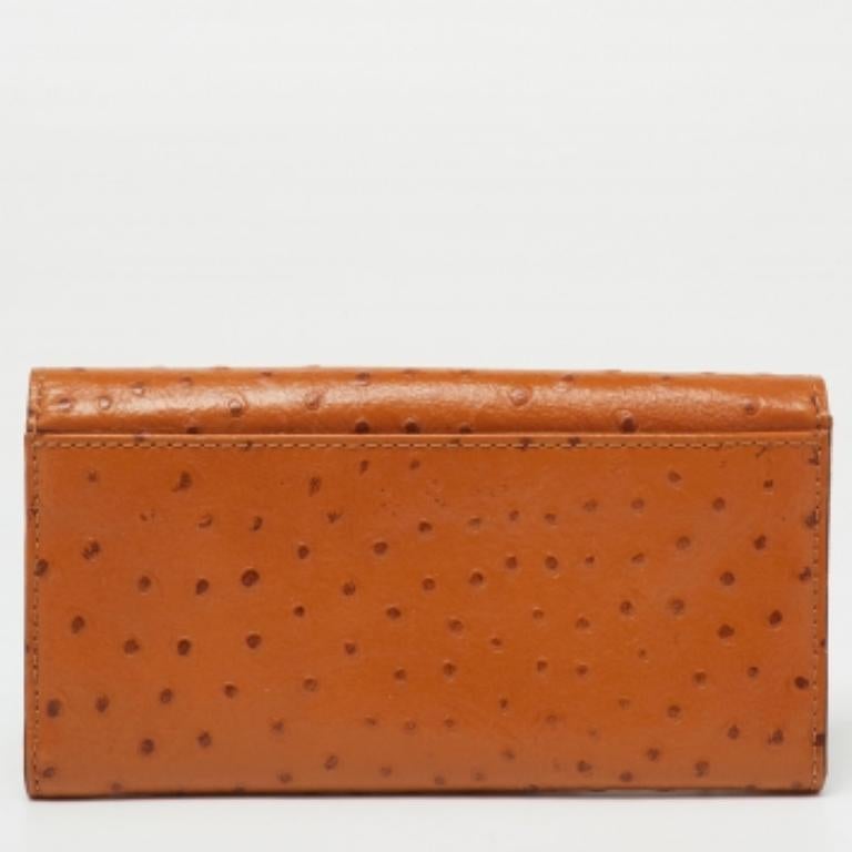 Orange Michael Kors Tan Ostrich Embossed Leather Flap Continental Wallet For Sale