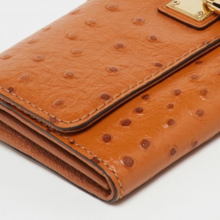 Women's Michael Kors Tan Ostrich Embossed Leather Flap Continental Wallet For Sale