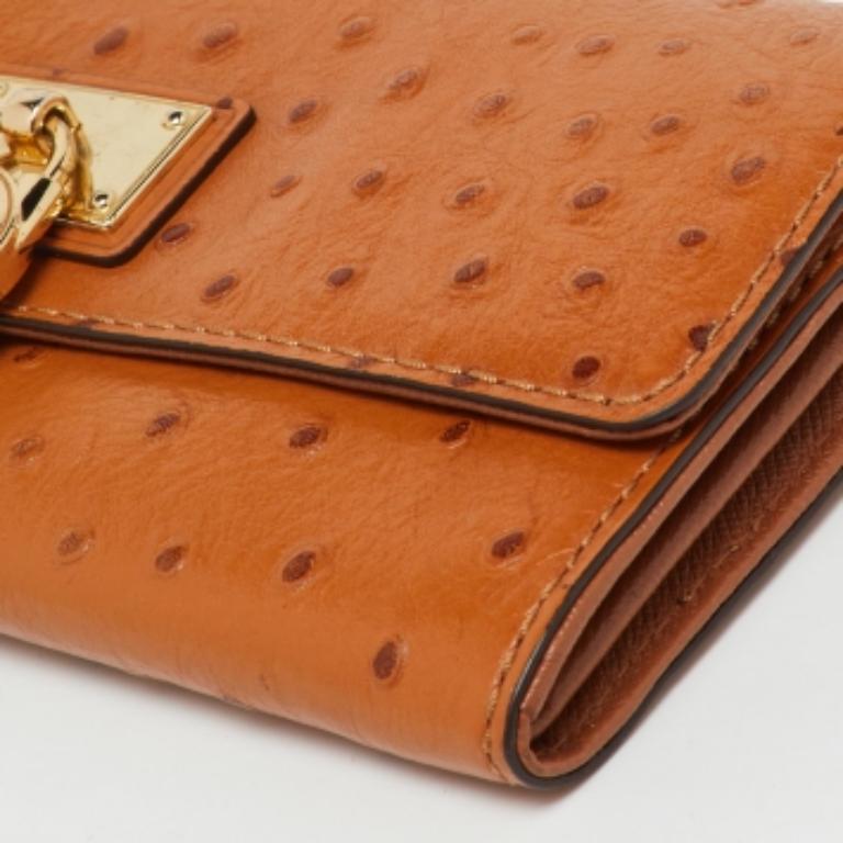 Michael Kors Tan Ostrich Embossed Leather Flap Continental Wallet For Sale 1