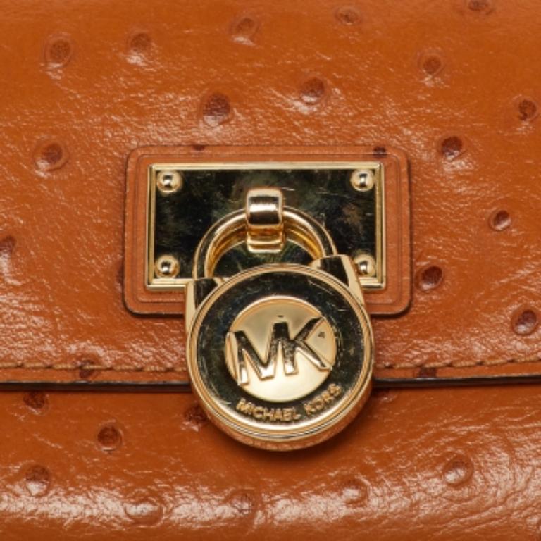 Michael Kors Tan Ostrich Embossed Leather Flap Continental Wallet For Sale 2