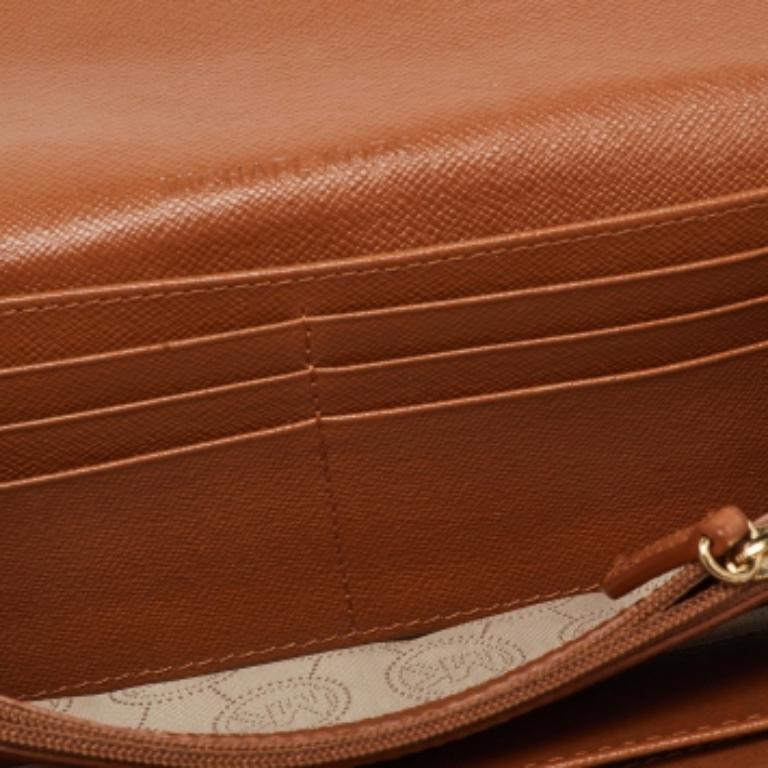 Michael Kors Tan Ostrich Embossed Leather Flap Continental Wallet For Sale 3