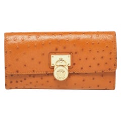 Michael Kors Tan Ostrich Embossed Leather Flap Continental Wallet