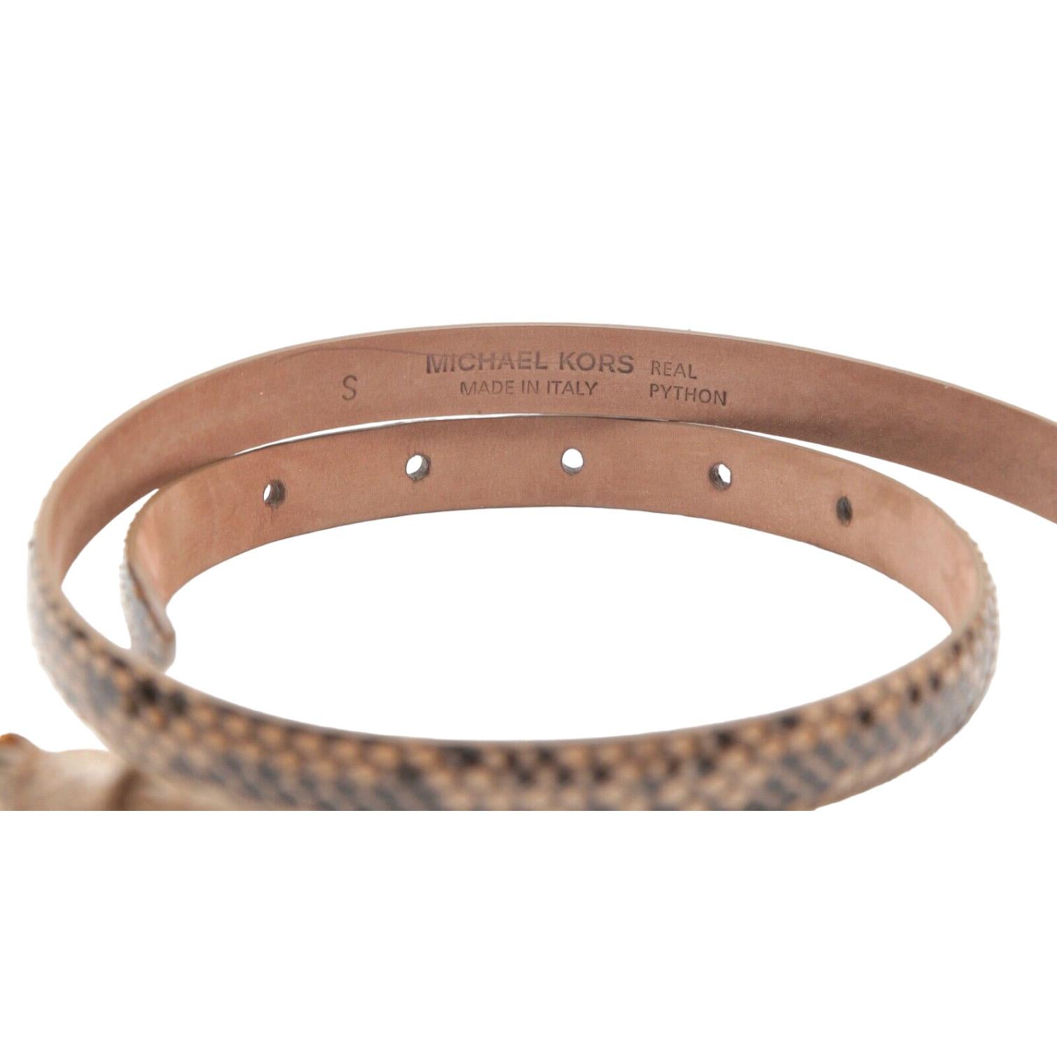 MICHAEL KORS Thin Skinny BELT Exotic Leather Brown Gold HW Buckle S In New Condition For Sale In Hollywood, FL