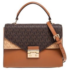 Michael Kors Tri Color Monogram Coated Canvas And Leather Kinsley Top Handle Bag