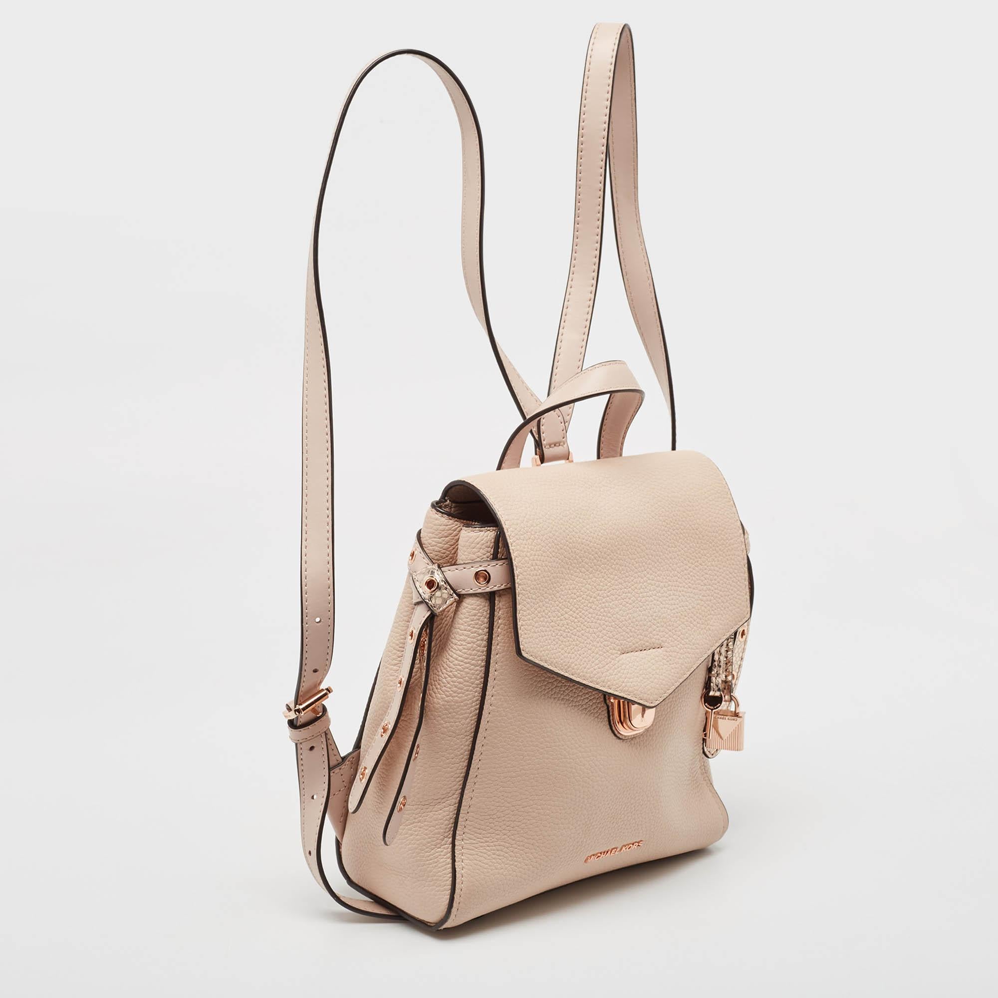 Beige Michael Kors Two Tone Pink Leather Small Bristol Backpack