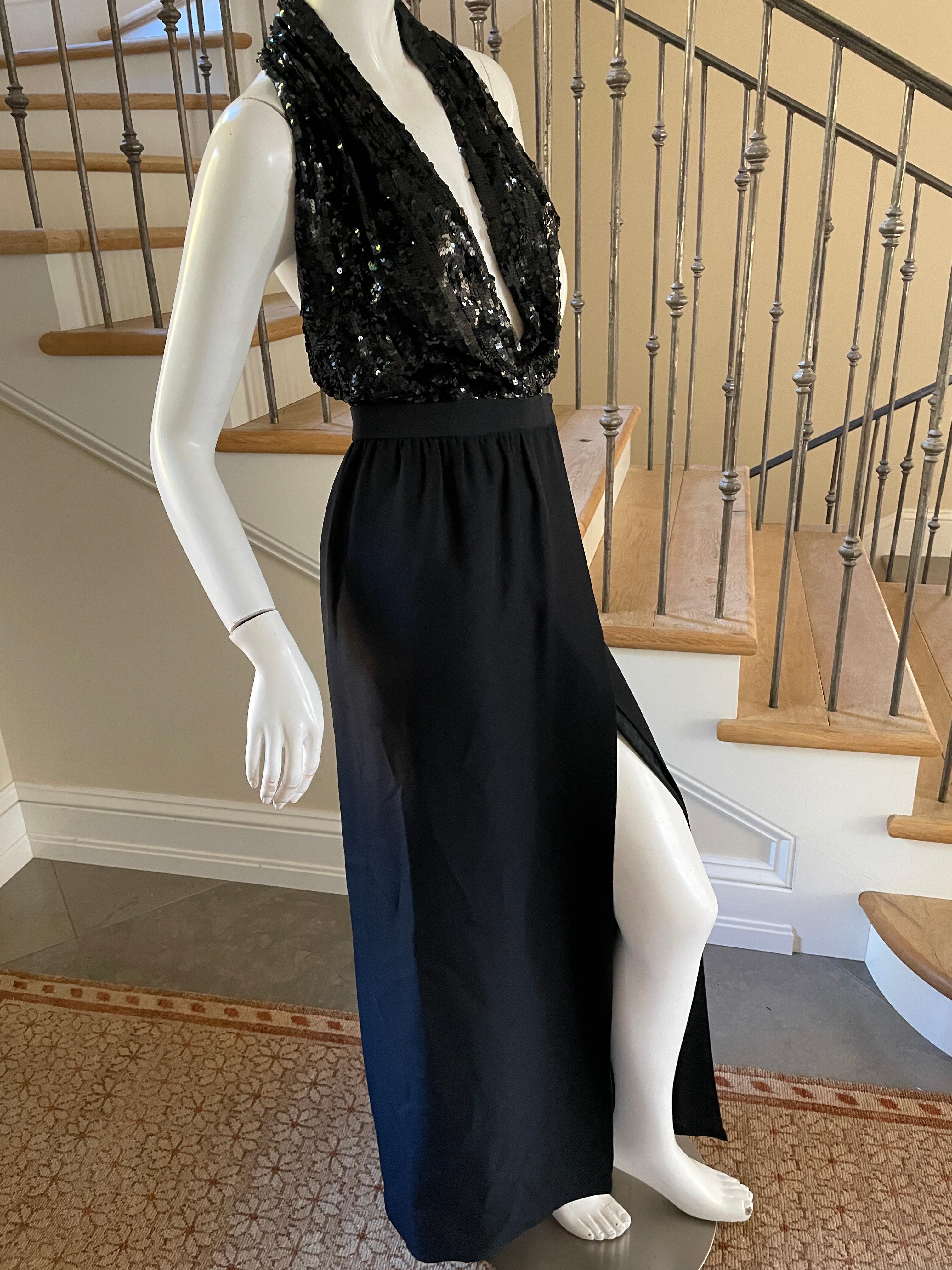 Michael Kors Vintage 90's Black Sequin Plunging Wrap Style Halter Dress In Excellent Condition In Cloverdale, CA