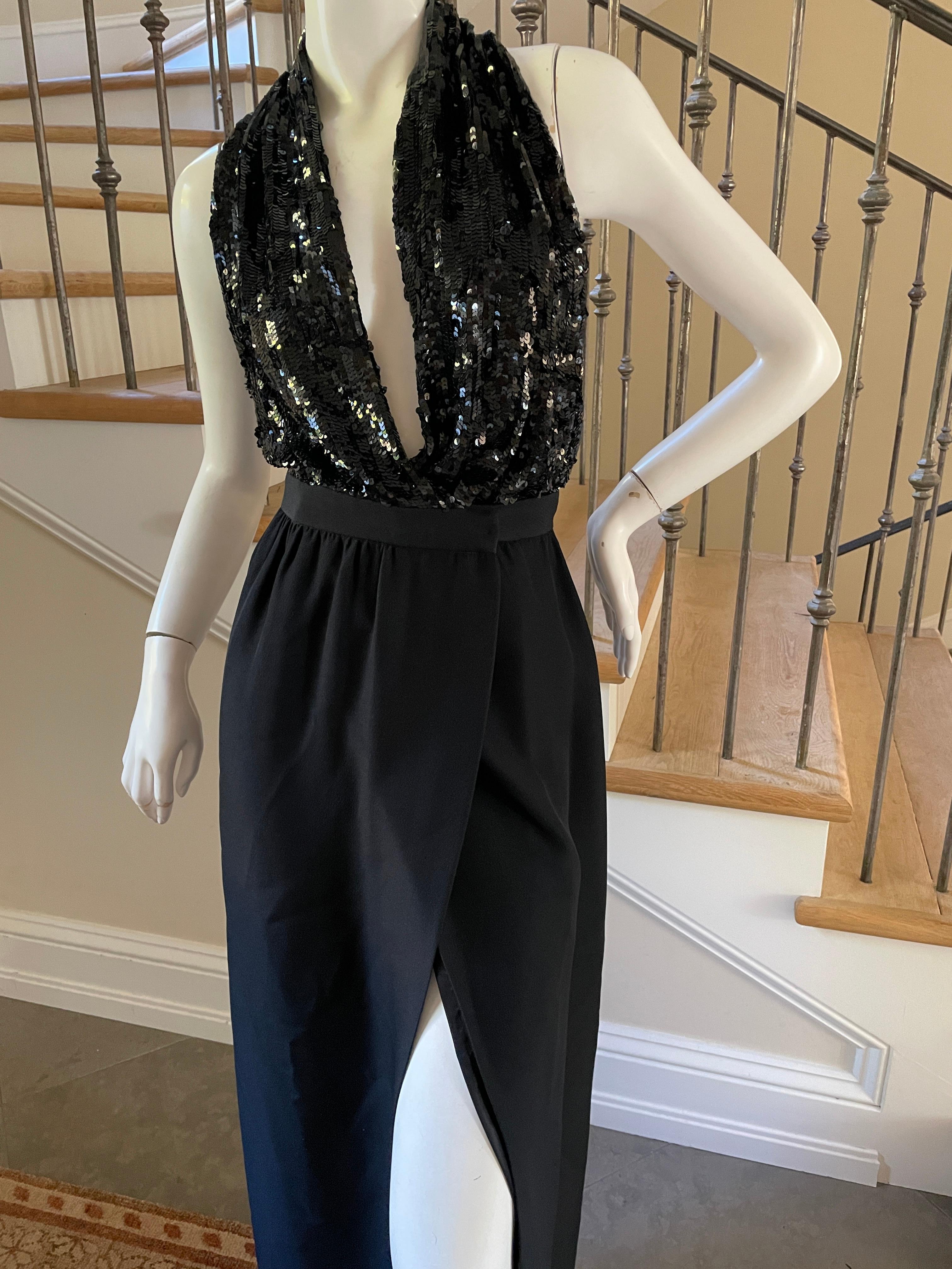 Women's Michael Kors Vintage 90's Black Sequin Plunging Wrap Style Halter Dress