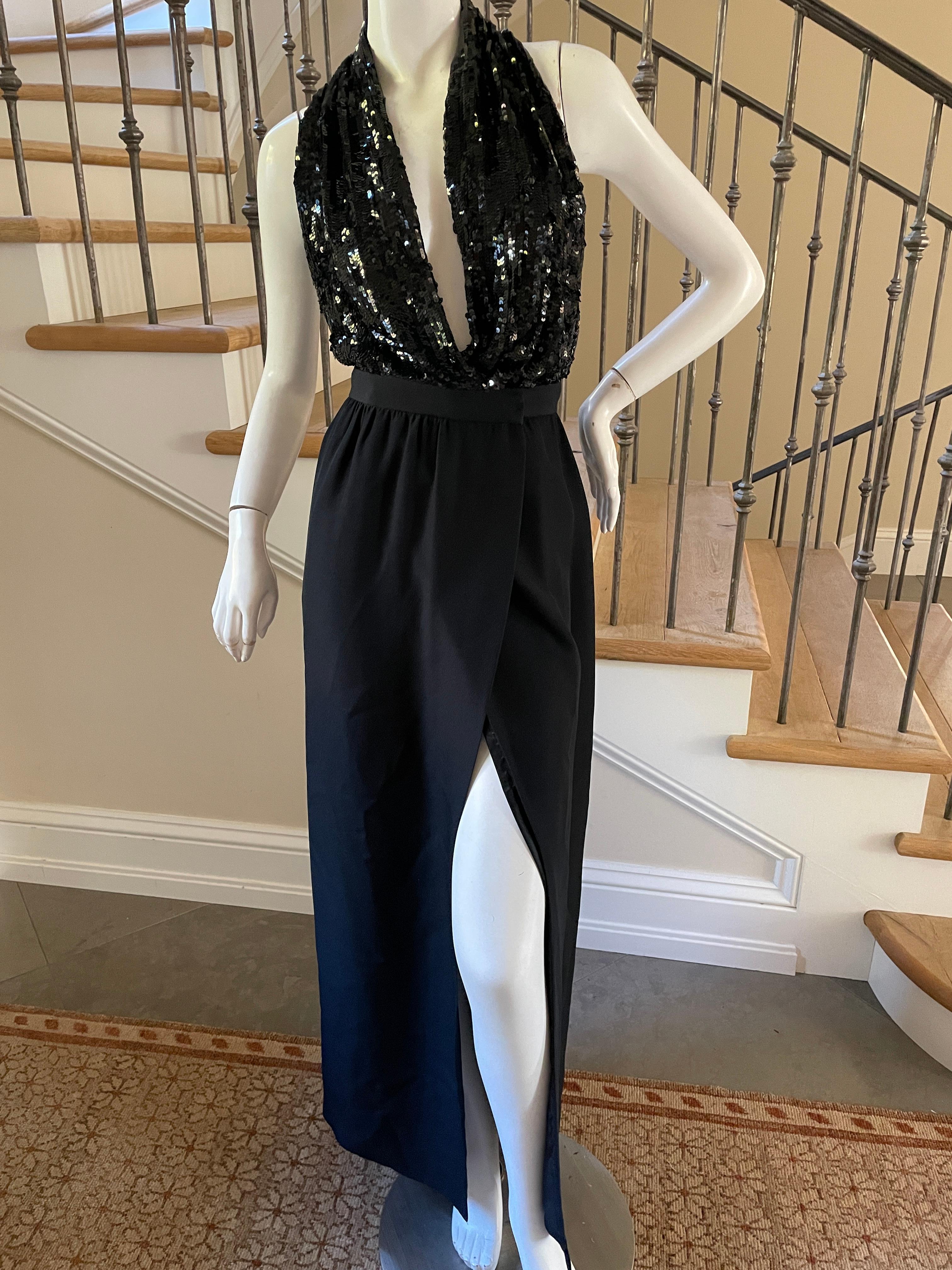 Michael Kors Vintage 90's Black Sequin Plunging Wrap Style Halter Dress 1