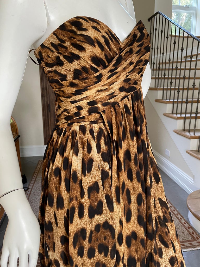 Michael Kors Vintage Strapless Leopard Print Evening Dress For Sale at