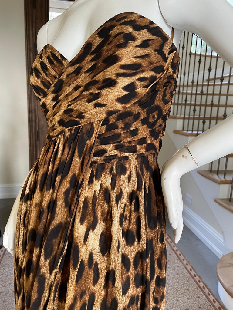 Michael Kors Vintage Strapless Leopard Print Evening Dress For Sale at