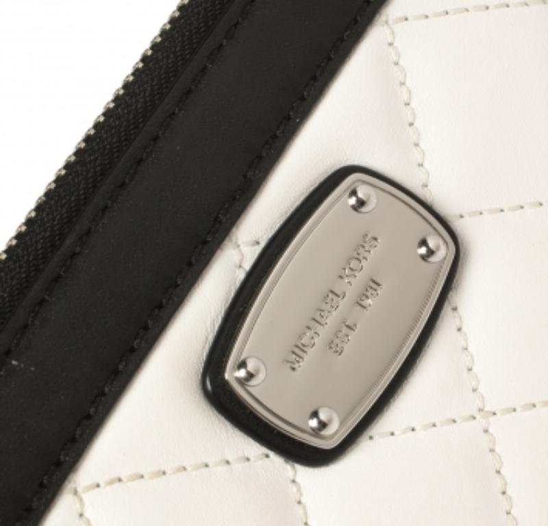 Women's Michael Kors White/Black Quilted Leather Wristlet Wallet For Sale