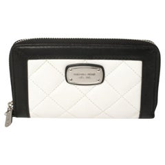 Michael Kors White/Black Quilted Leather Wristlet Wallet