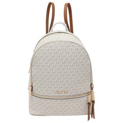 Michael Kors Zaino grande Rhea in tela rivestita e pelle di colore bianco/marrone