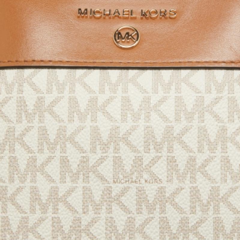 Michael Kors Tote Susan Small de piel y lona revestida blanco/marrón Signature en venta 3