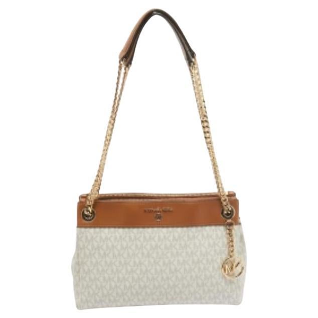 Michael Kors White/Brown Signature Coated Canvas and Leather Small Susan Tote