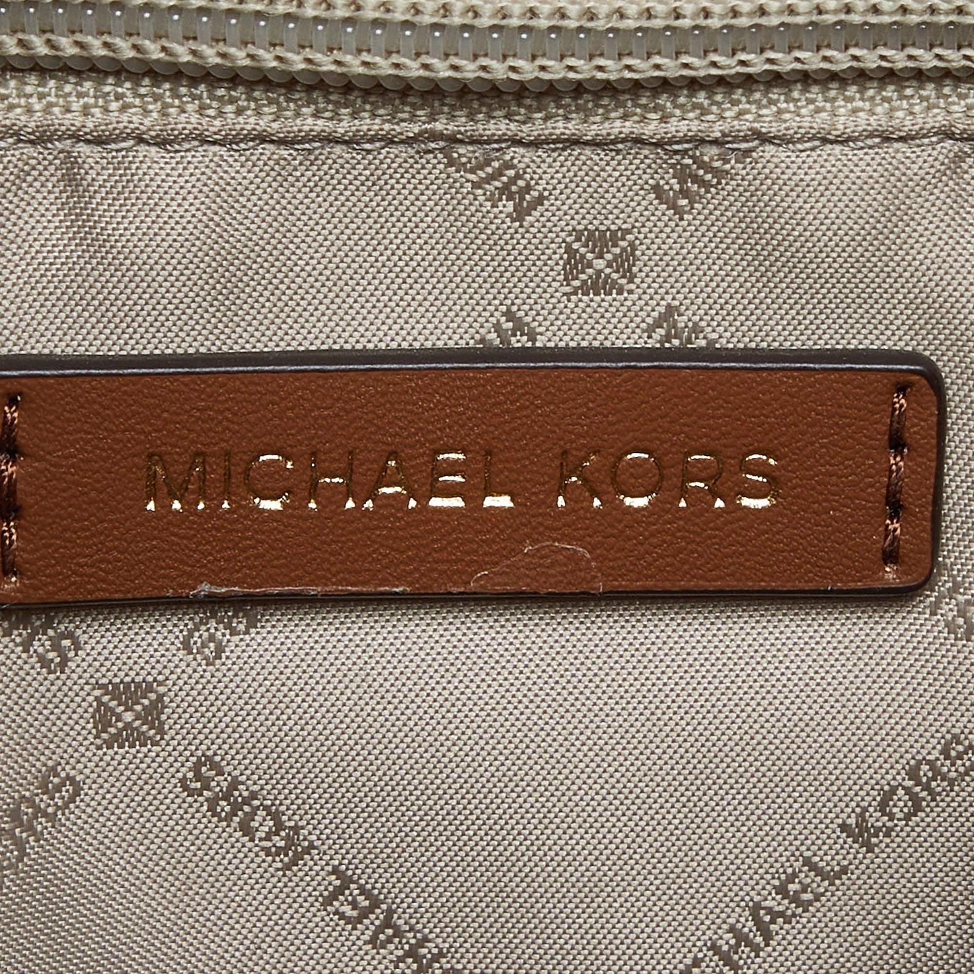 Michael Kors White/Brown Signature Coated Canvas and Leather Small Teagen Bag For Sale 3