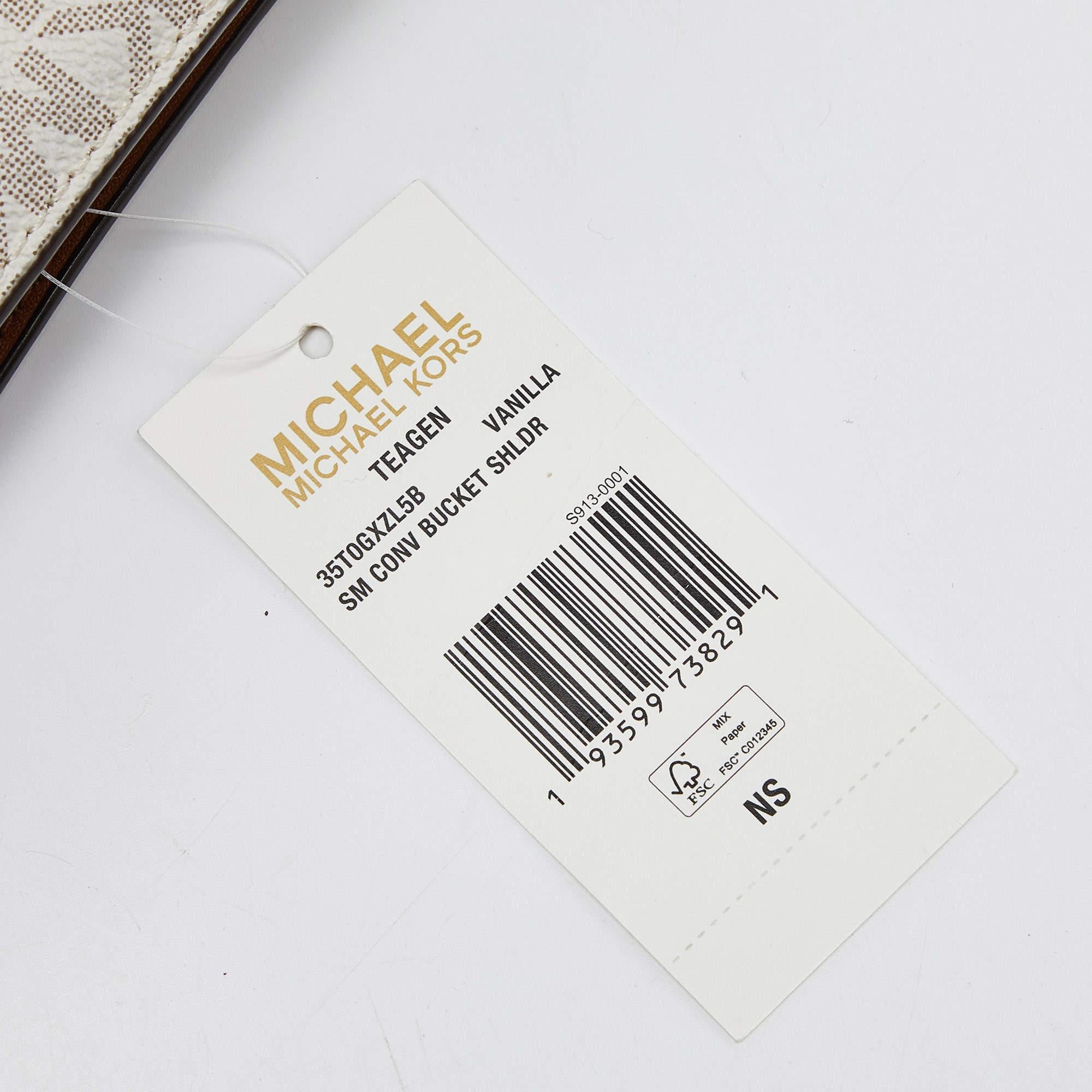 Michael Kors White/Brown Signature Coated Canvas and Leather Small Teagen Bag For Sale 4