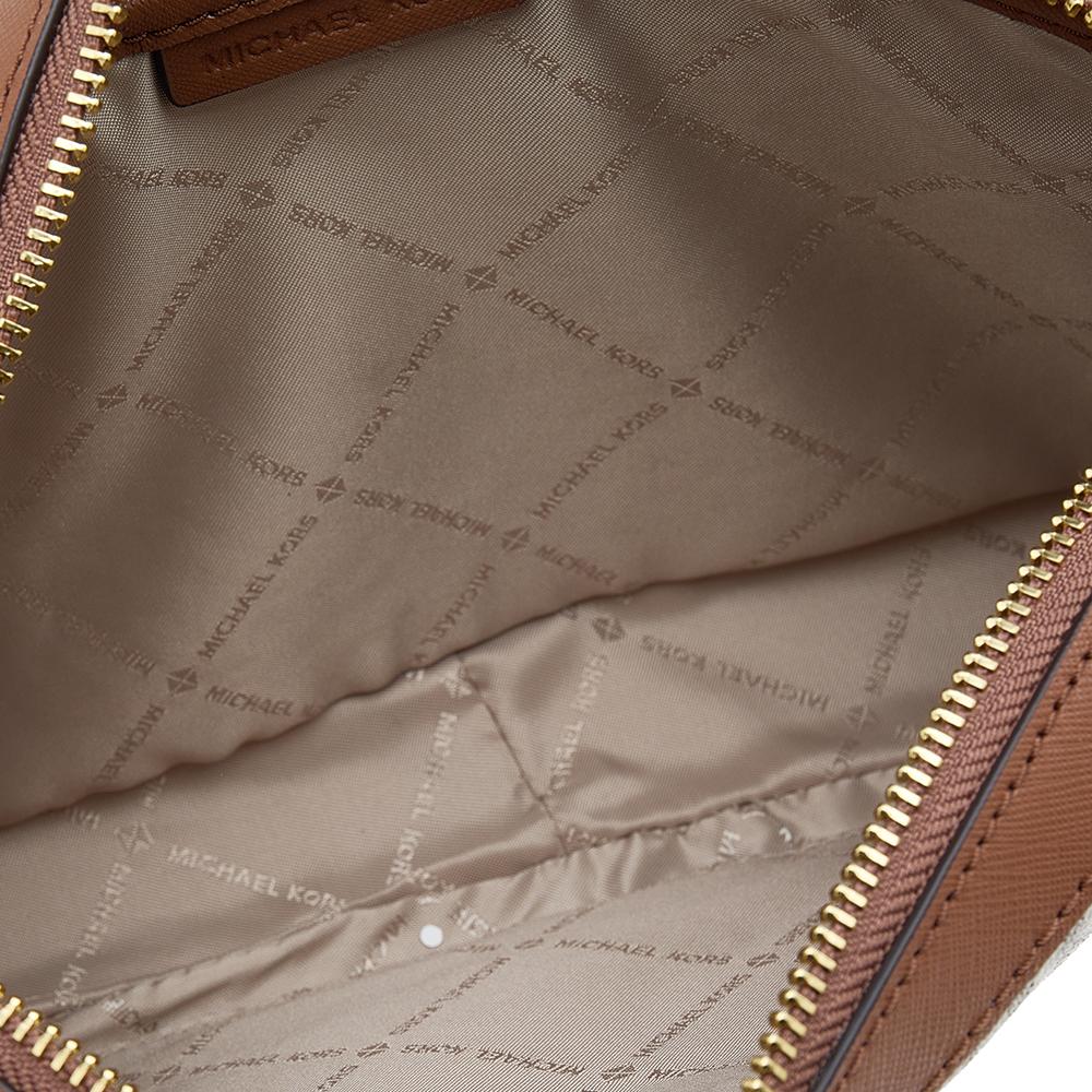 Michael Kors White/Brown Signature Coated Canvas Large Jet Set Crossbody Bag 1