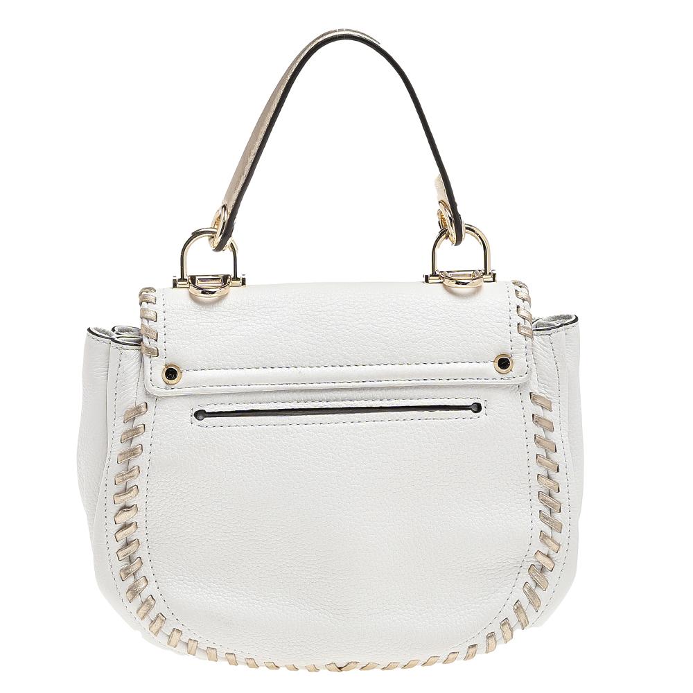 Michael Kors White/Gold Leather Isadore Stitch Top Handle Bag 4
