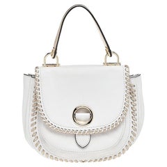 Michael Kors White/Gold Leather Isadore Stitch Top Handle Bag