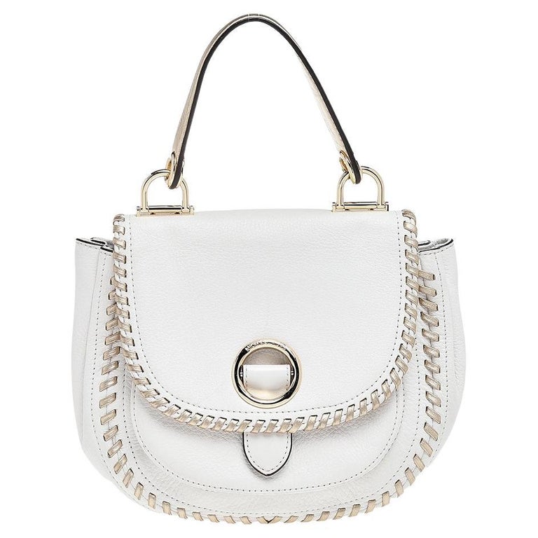 Michael Kors White/Gold Leather Isadore Stitch Top Handle Bag at 1stDibs