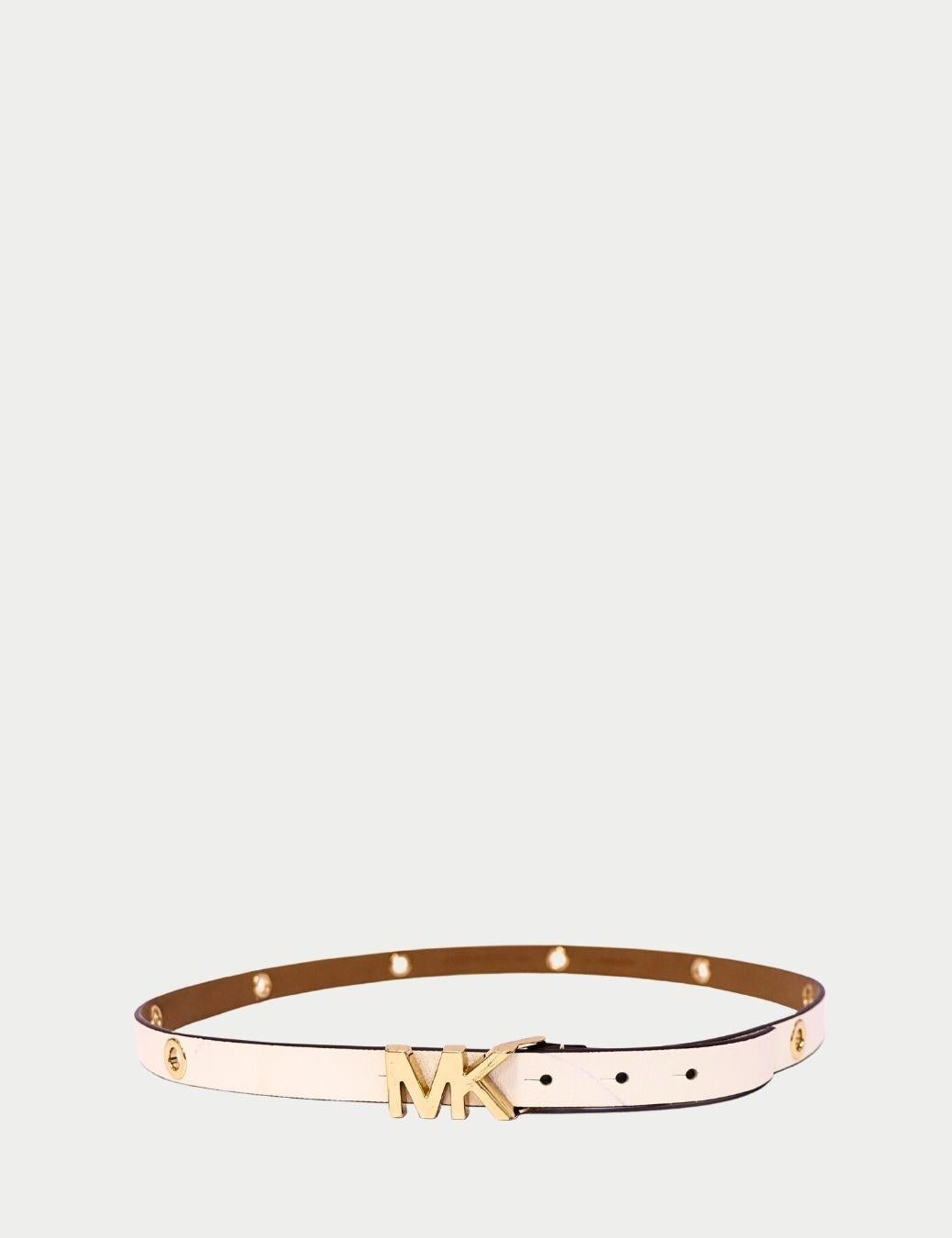 Michael Kors Weißer Ledergürtel mit goldenem MK-Logo Damen