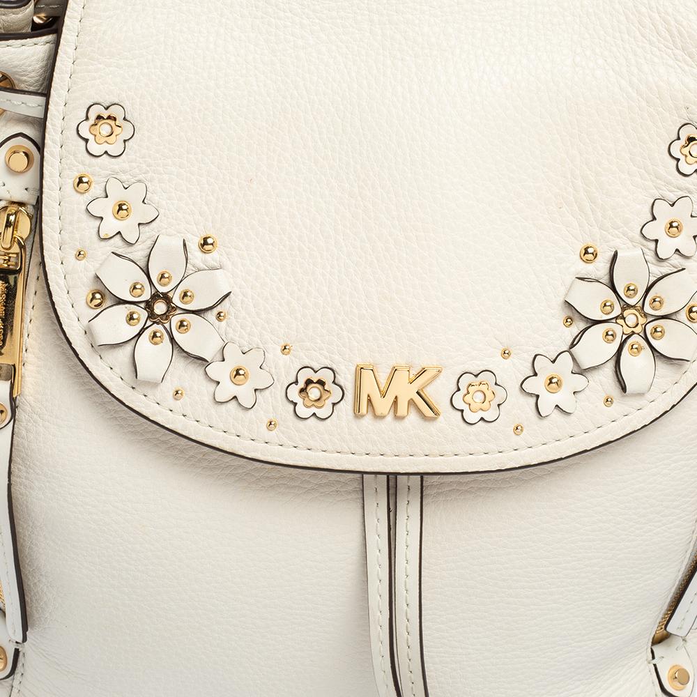Michael Kors White Leather Floral Embellished Backpack 4