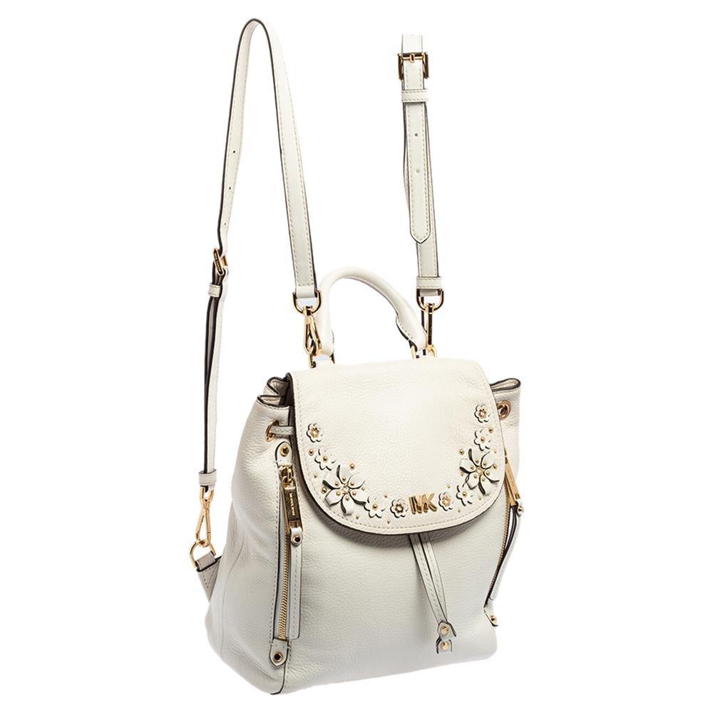 Michael Kors White Leather Floral Embellished Backpack at 1stDibs | white  leather backpack