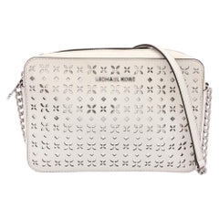 Michael Kors White Leather Laser Cut East West Crossbody Bag