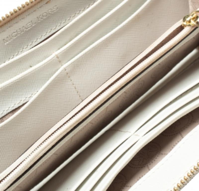 Michael Kors White Monogram Coated Canvas Zip Around Wallet For Sale 4