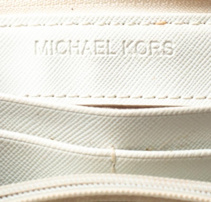 Michael Kors White Monogram Coated Canvas Zip Around Wallet For Sale 5