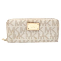 Michael Kors White Monogram Coated Canvas Zip Around Wallet