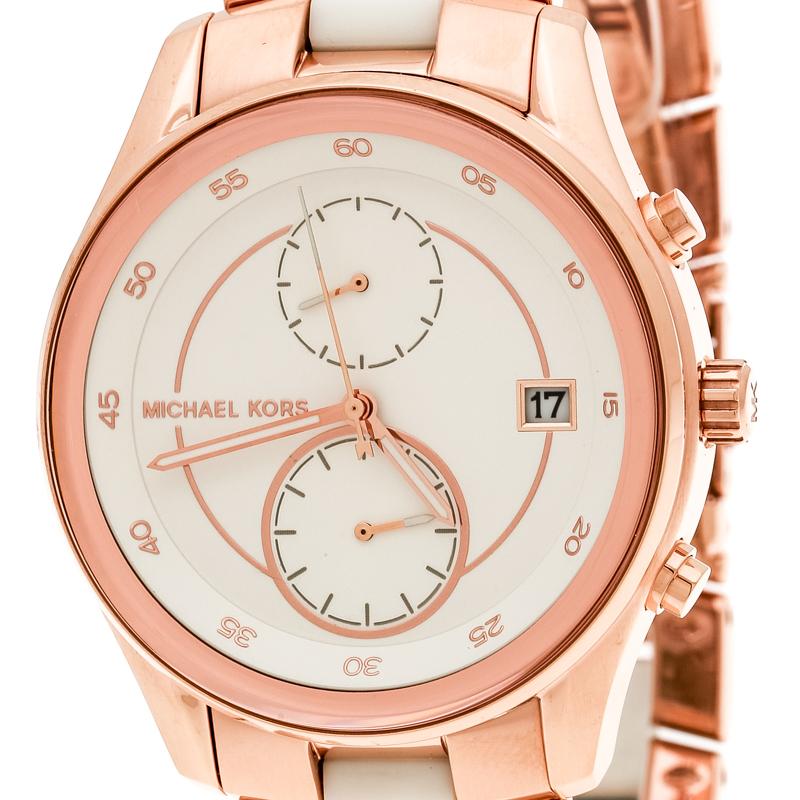 Contemporary Michael Kors White Rose Gold Plated Steel Briar MK6467 Men's Wristwatch 40MM