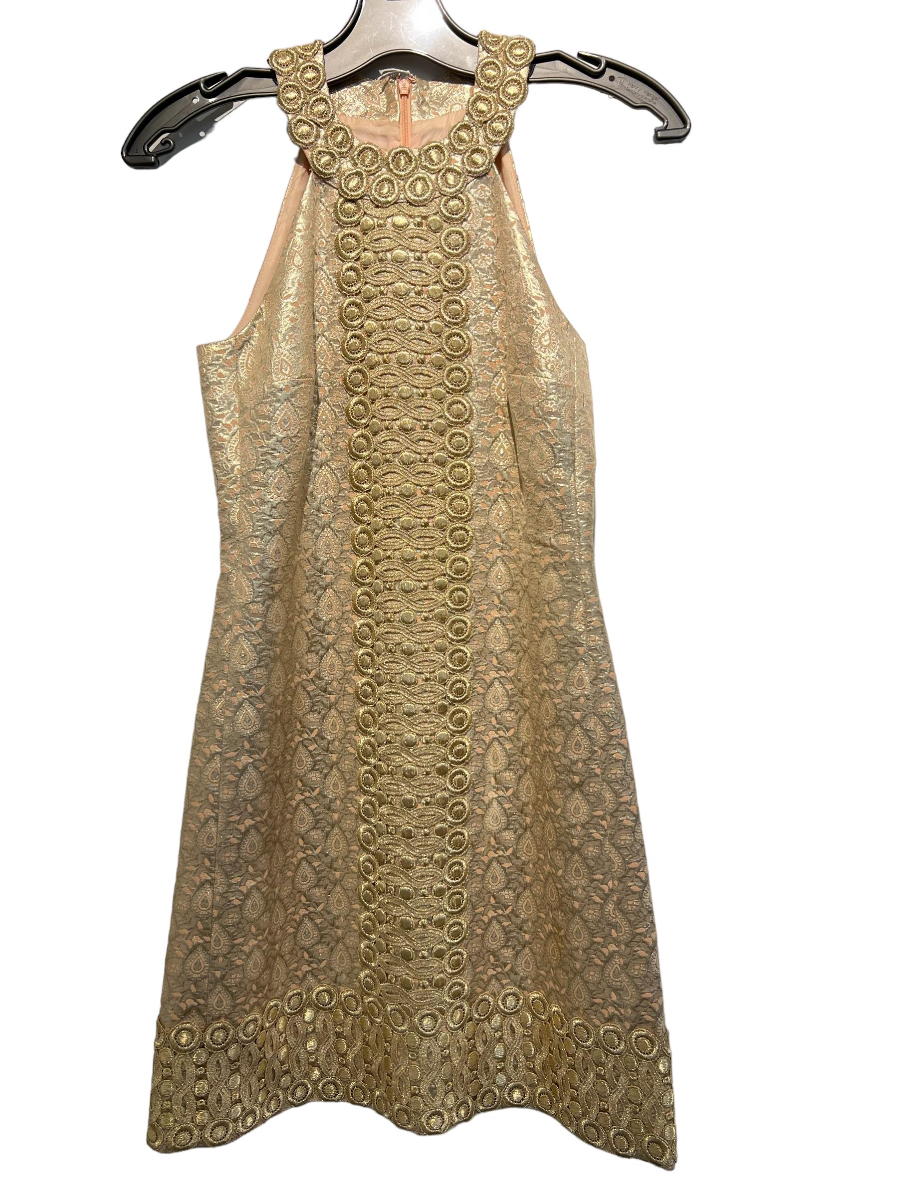 Brown Michael Kors Women´s Gold Embroidered Dress Size 0