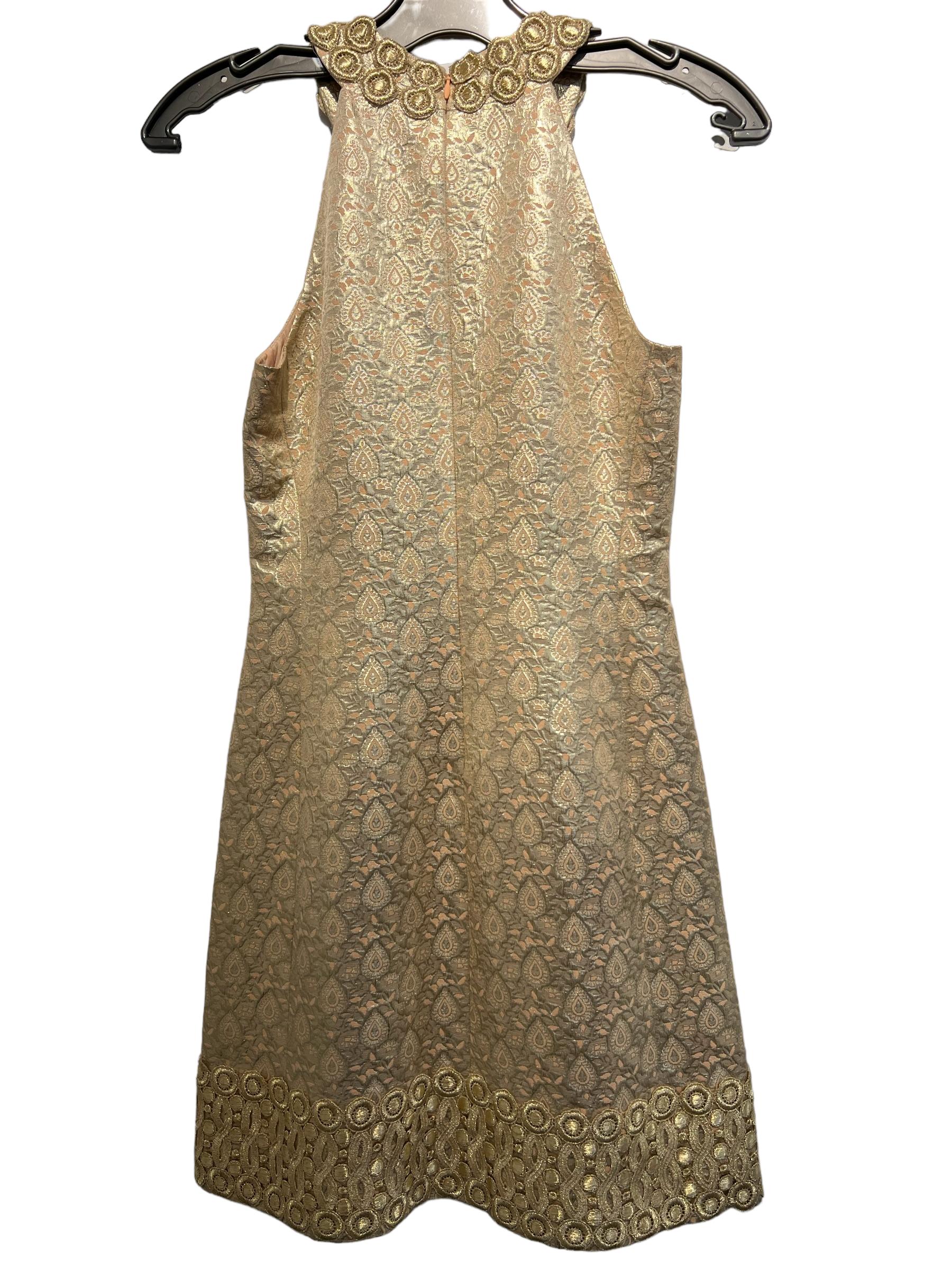 Michael Kors Women´s Gold Embroidered Dress Size 0 In Good Condition In Bridgehampton, NY