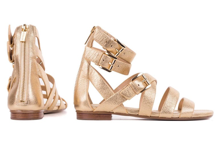 Michael Kors Womens Gold Grained Leather Gladiator Sandal For Sale at  1stDibs | michael kors gladiator sandals