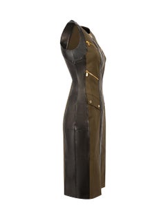 Michael Kors Women's Khaki & Black Leather Panel Sleeveless Dress