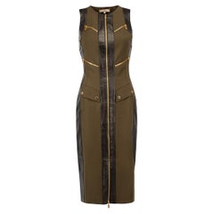 Used Michael Kors Women's Khaki & Black Leather Panel Sleeveless Dress