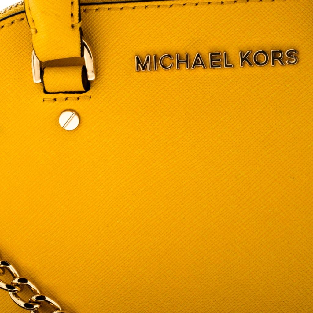 Michael Kors Yellow Leather Mini Emmy Cindy Crossbody Bag 3