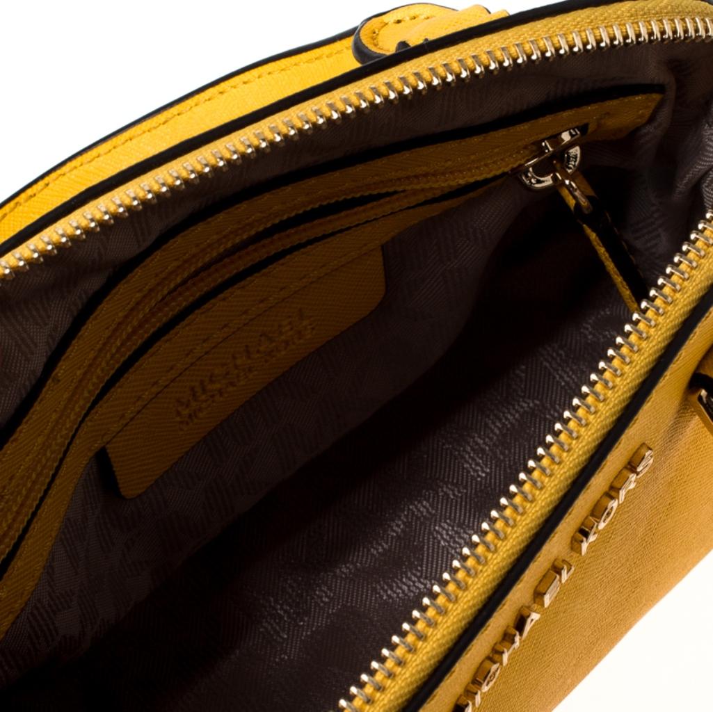 Michael Kors Yellow Leather Mini Emmy Cindy Crossbody Bag In Excellent Condition In Dubai, Al Qouz 2