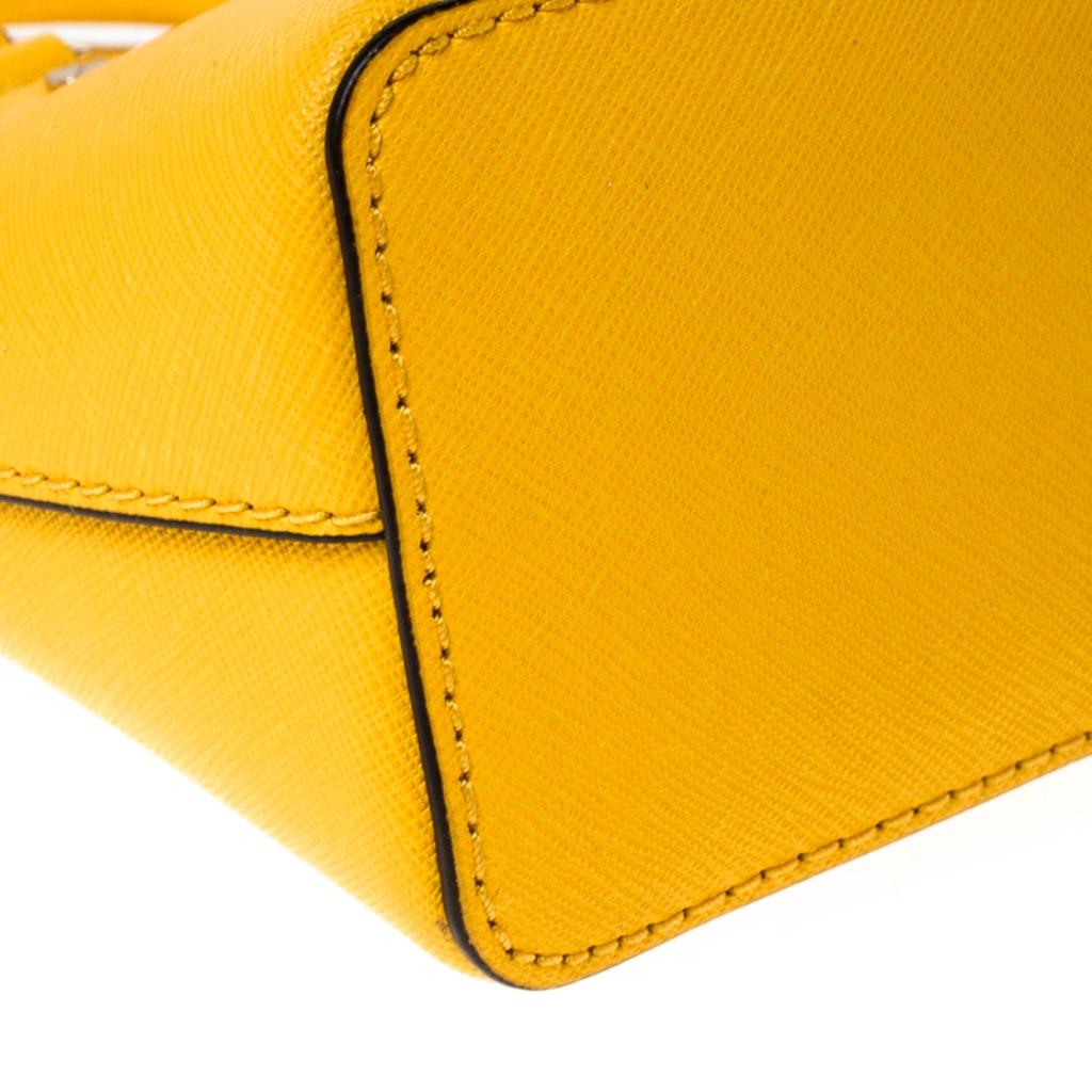 Women's Michael Kors Yellow Leather Mini Emmy Cindy Crossbody Bag