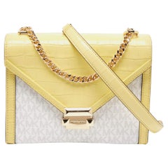Michael Kors Yellow/White Coated Canvas and Croc Embossed Leather Large Whitney 