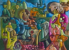 "Rendezvous" Colori vivaci, smalti trasparenti, astrazione figurativa