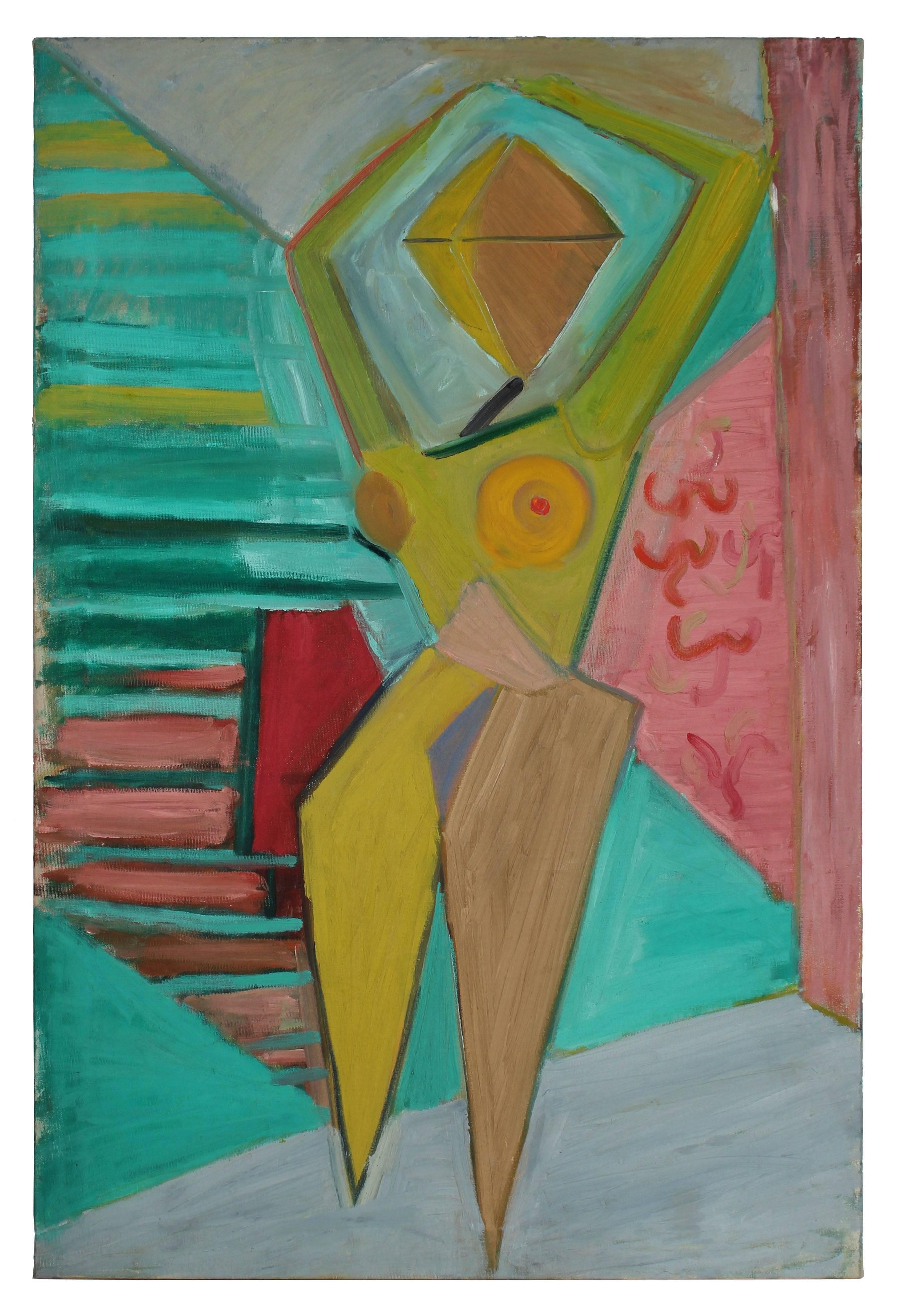 Michael L. Mason Nude Painting - Abstracted Cubist Figure in Oil, Circa Late 1950s