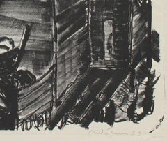 Monochrome Graphic Abstracted Barn 1953 Lithograph