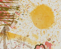 Sunny Abstracted Landscape Lithograph with Yellow, Pink and Green, 1951