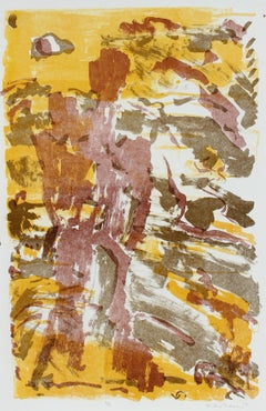 Warm Toned Modernist Figure & Sky Abstract 1953 Lithograph