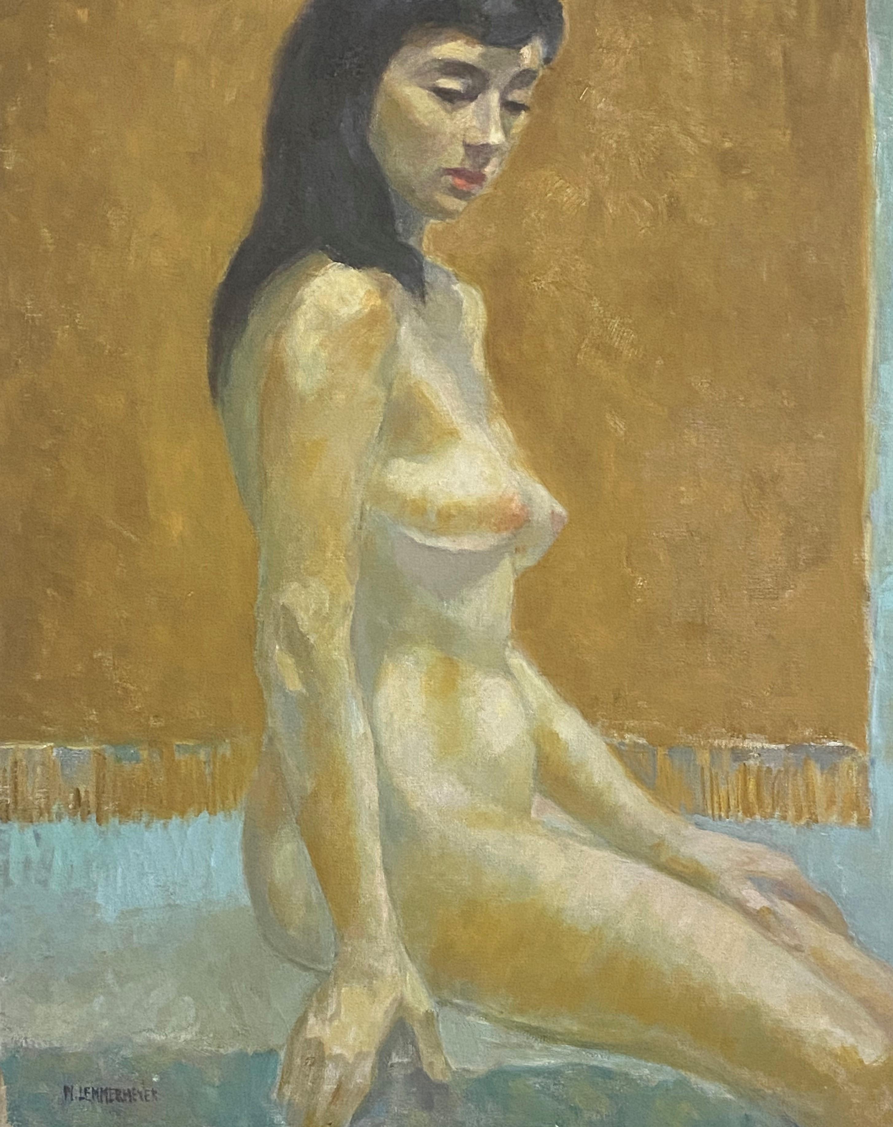 Studio Nude, Oil on canvas Signed By Michael Lemmermeyer, American 20th C. 1
