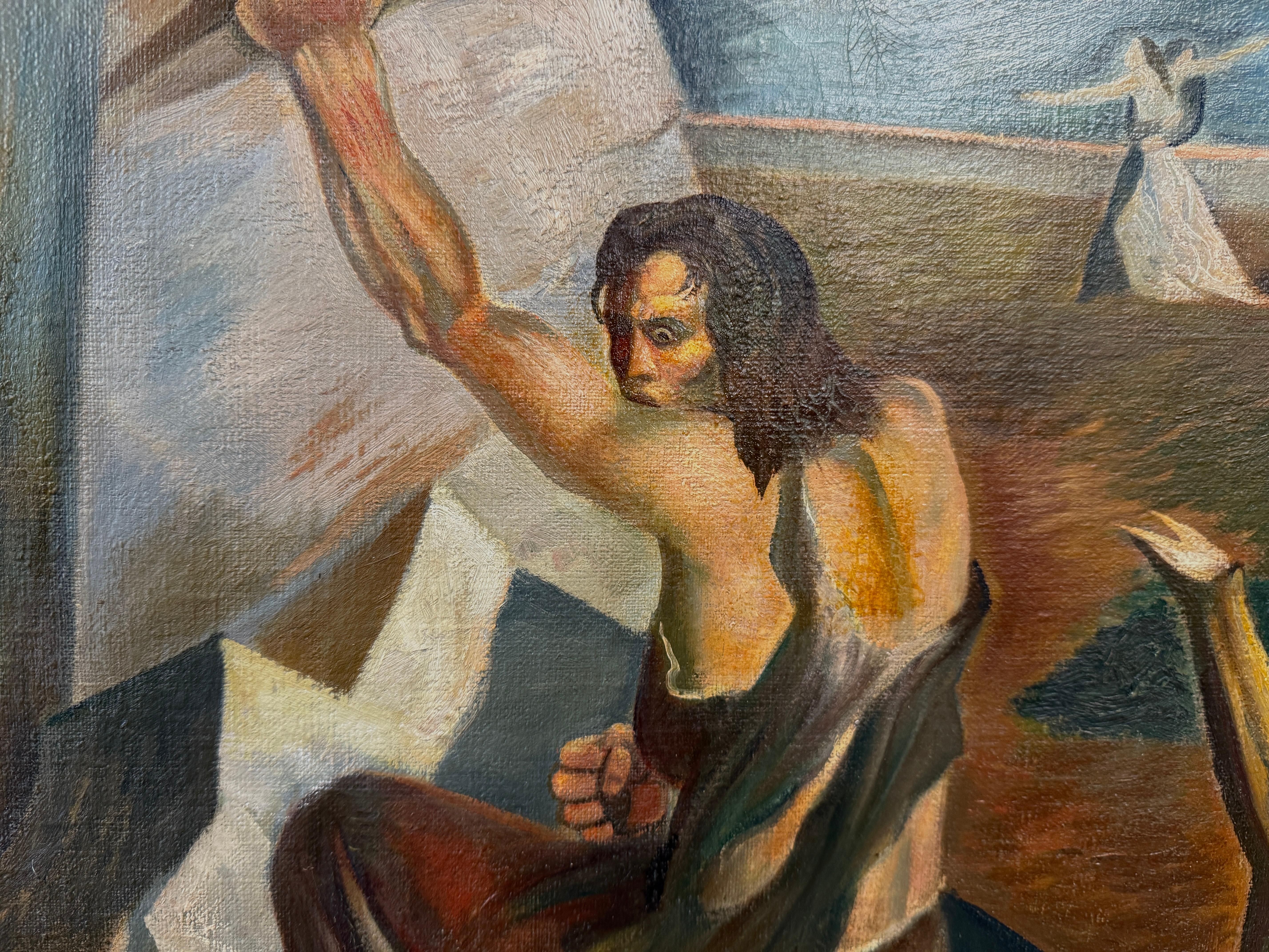 Hand-Painted Michael Lenson WPA Surrealist Painting For Sale