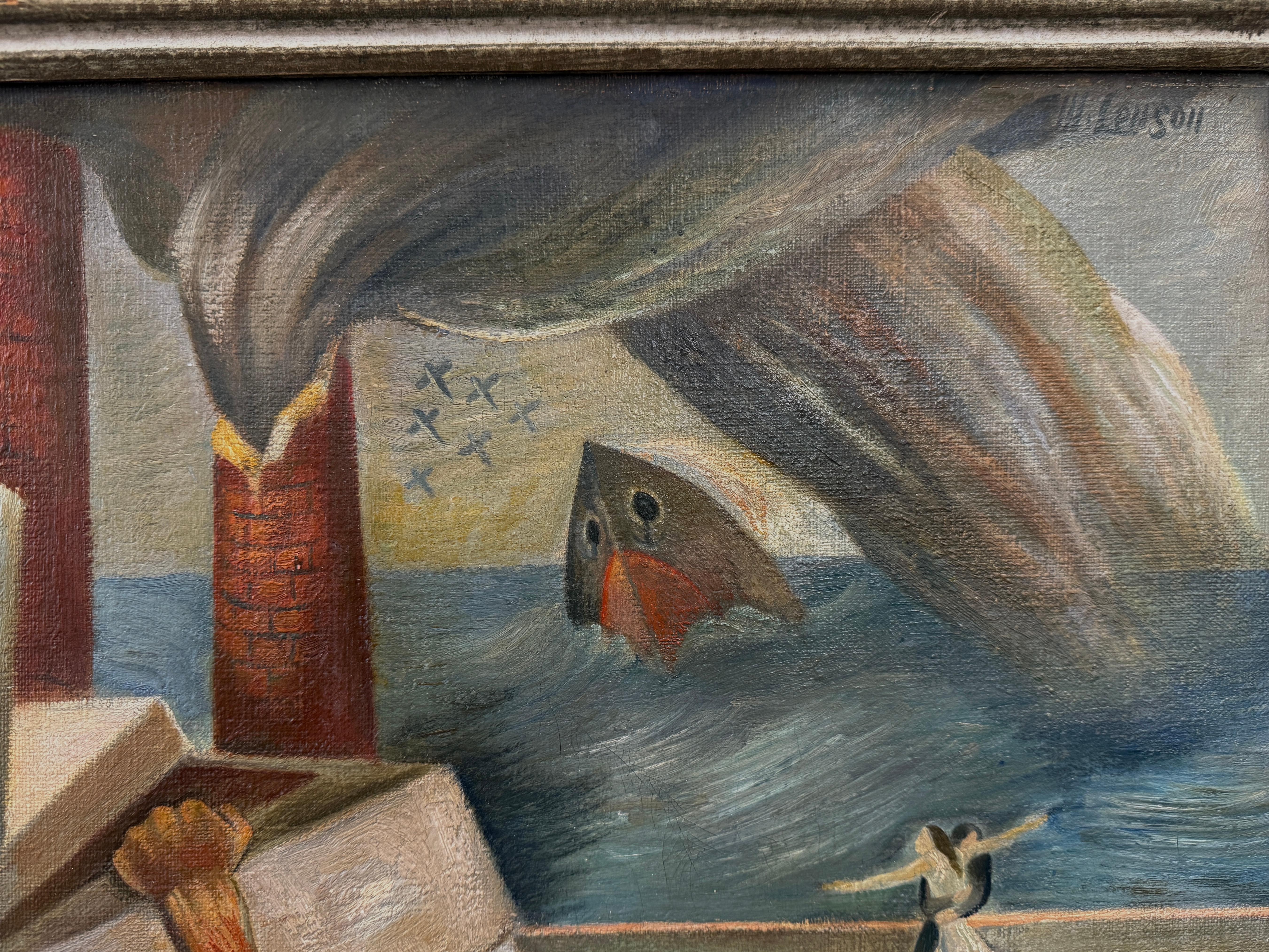 Michael Lenson WPA Surrealist Painting In Good Condition For Sale In Palm Springs, CA